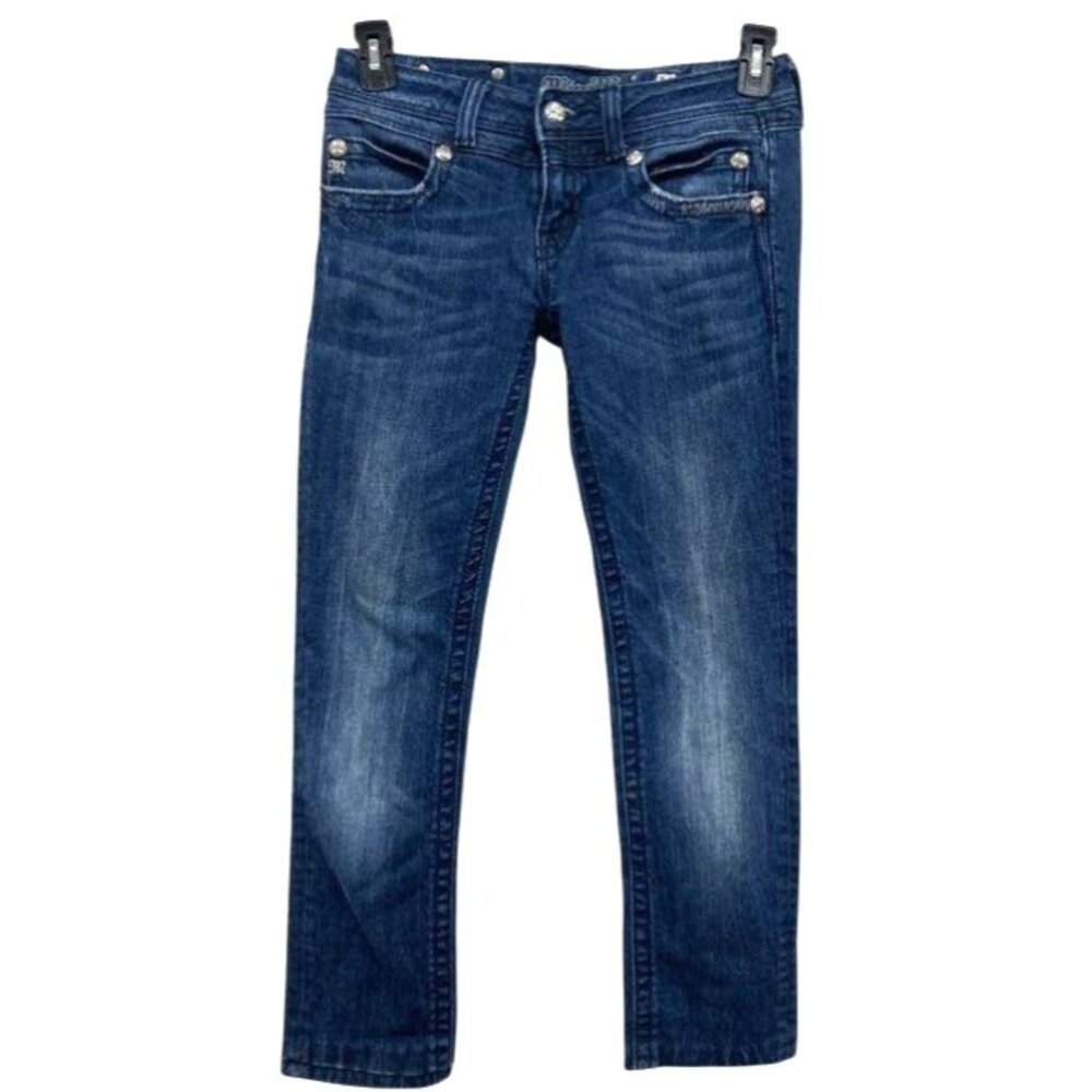 Miss Me Women's Dark Wash Blue‎ Denim Jeans Size 28 With Embellished Pockets